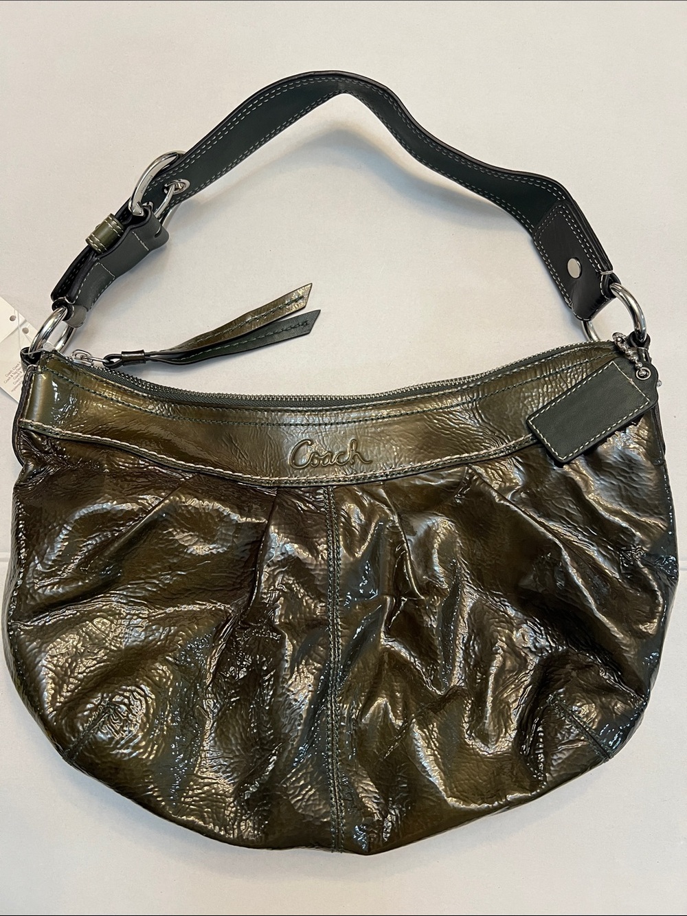 COACH CLASSIC GREEN PATENT LEATHER HOBO BAG PURSE NEW WITH TAGS - Picture 4 of 16